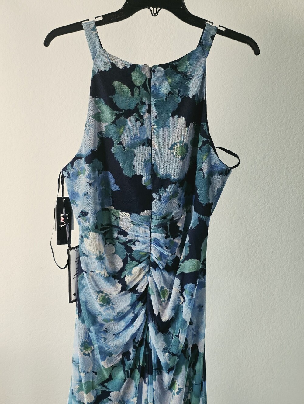 Betsy & Adam NWT Size 16 Blue Floral Chiffon Ruched Ruffle Maxi Gown Dress - Picture 9 of 12